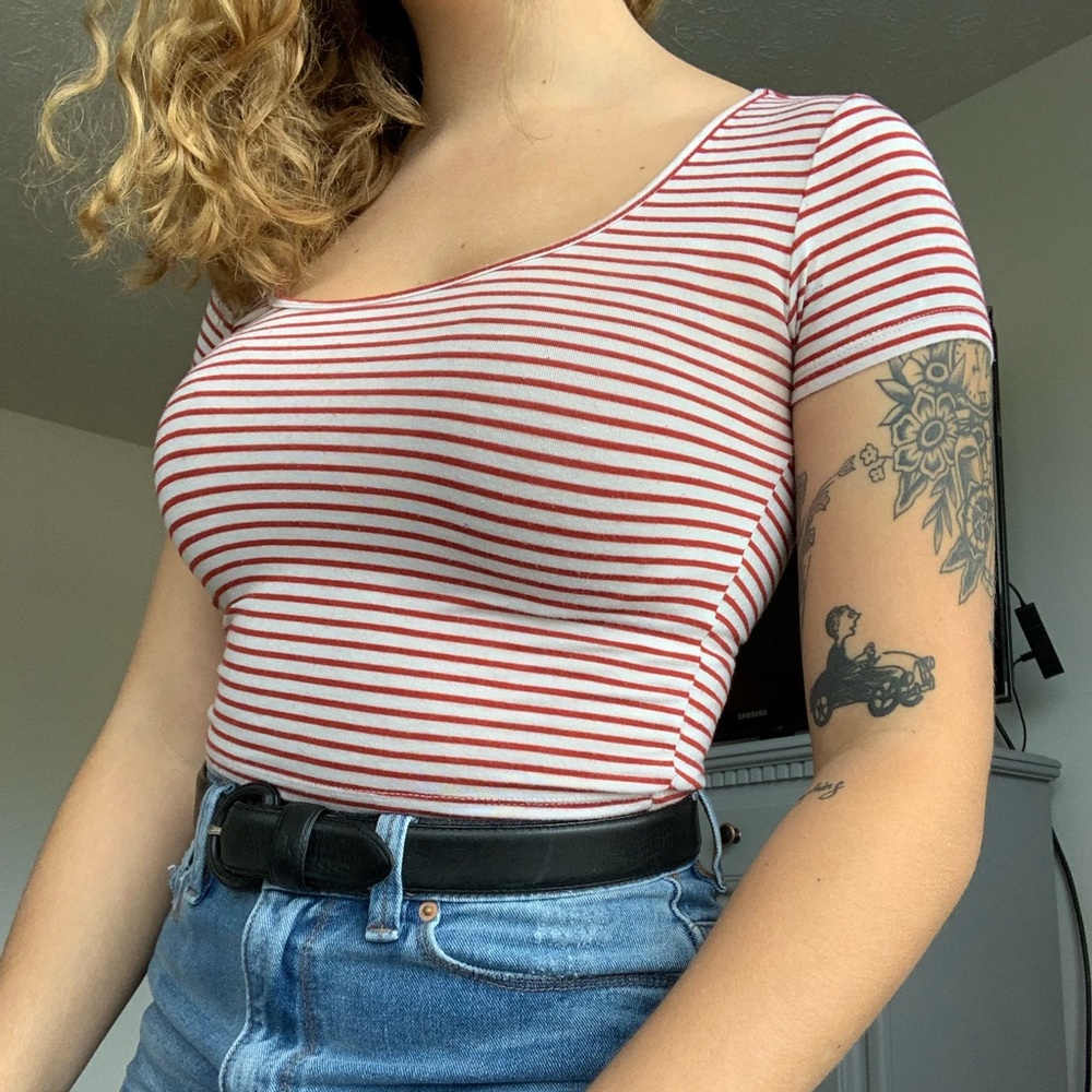 Red and white striped crop top